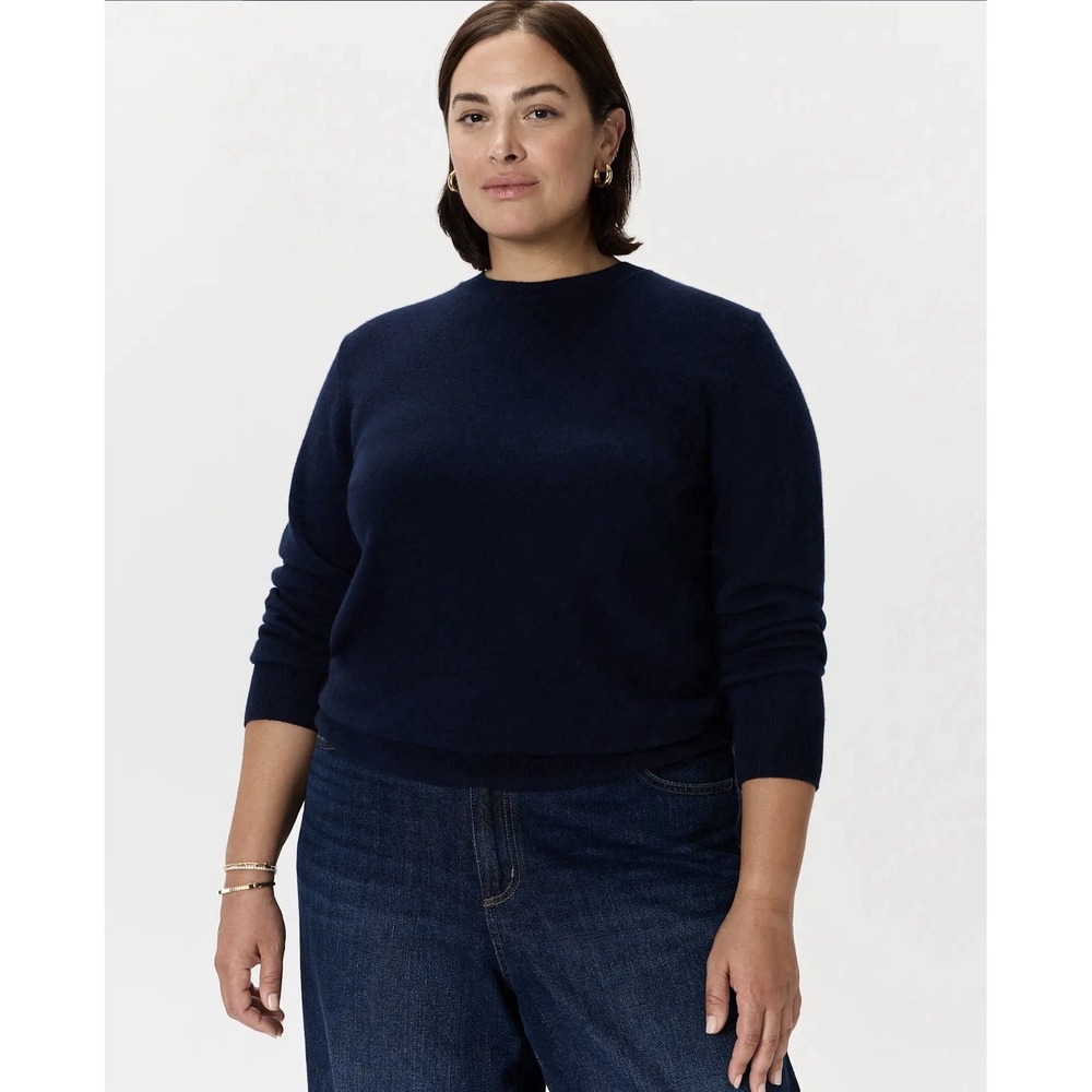 QUINCE Crew Neck 100% Cashmere Sweater-Navy Blue Womens Plus 3XL NWT